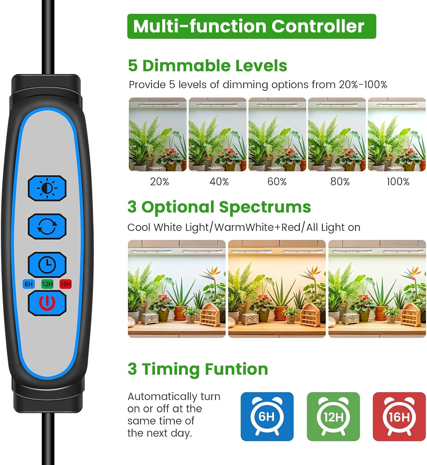 8in Plant Grow Light Strip, Full Spectrum for Indoor Plants 5V | 56 LEDs Under Cabinet Grow Lamp, Auto Timer 6/12/16