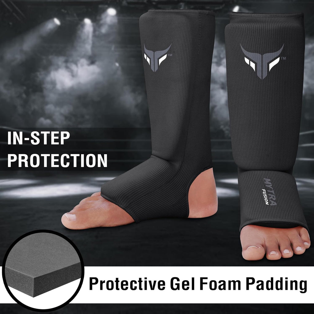 Kids Kickboxing Shin Guards, Elasticated Shin and Instep Protector for MMA, Muay Thai, Training, Sparring and Martial