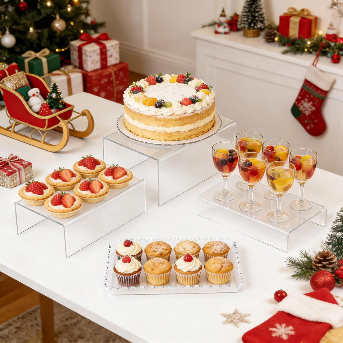 Acrylic Buffet Risers, Food Risers for Buffet Table, Clear Acrylic Risers Display Stand with U Shaped for Catering