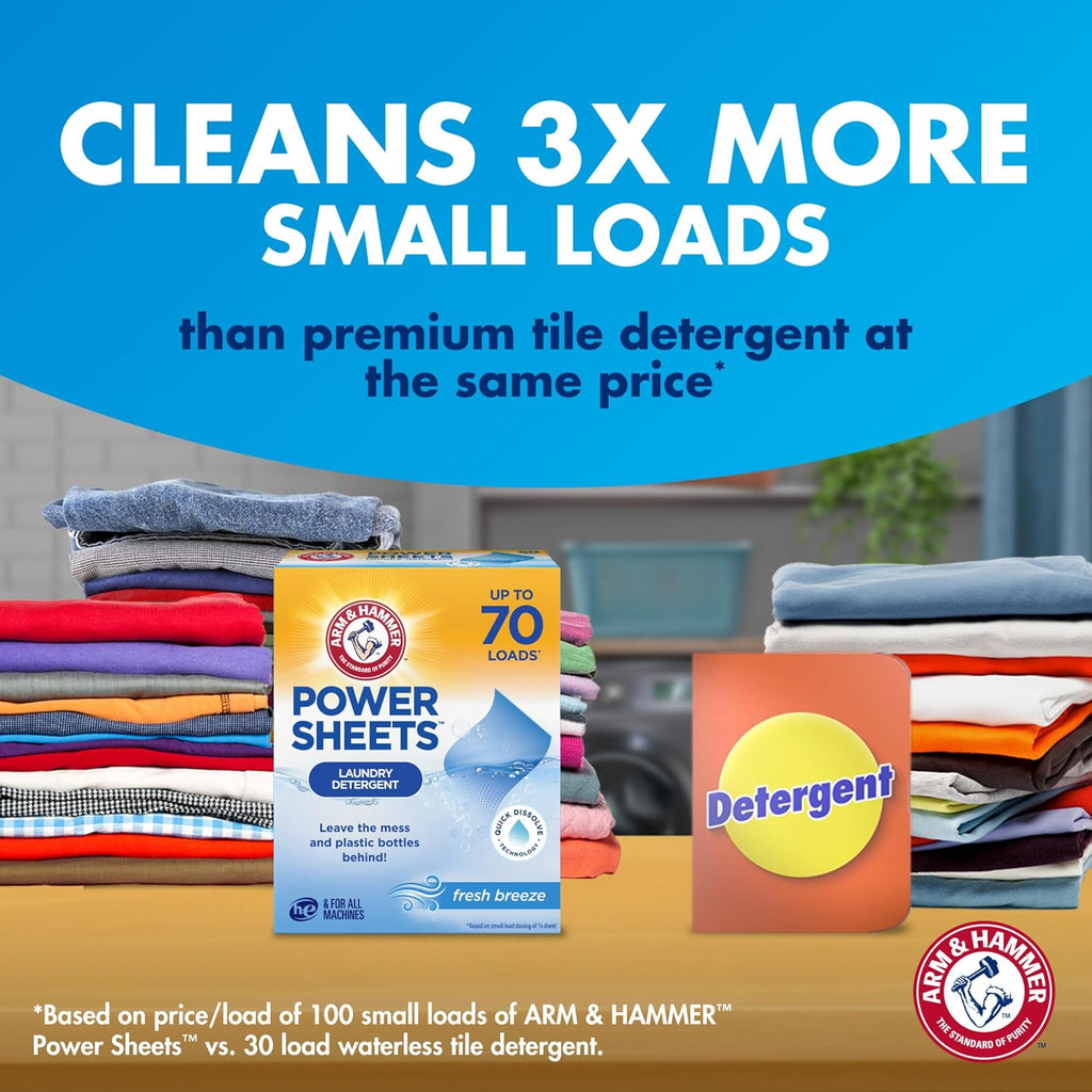 Power Sheets Laundry Detergent, Fresh Breeze Scent, 60ct