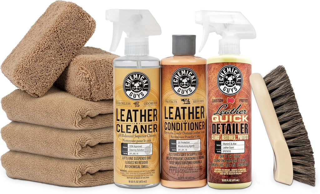 Leather Cleaner and Conditioner Detailing Kit - Leather Care Kit For Natural, Synthetic, Faux, Pleather, and More for