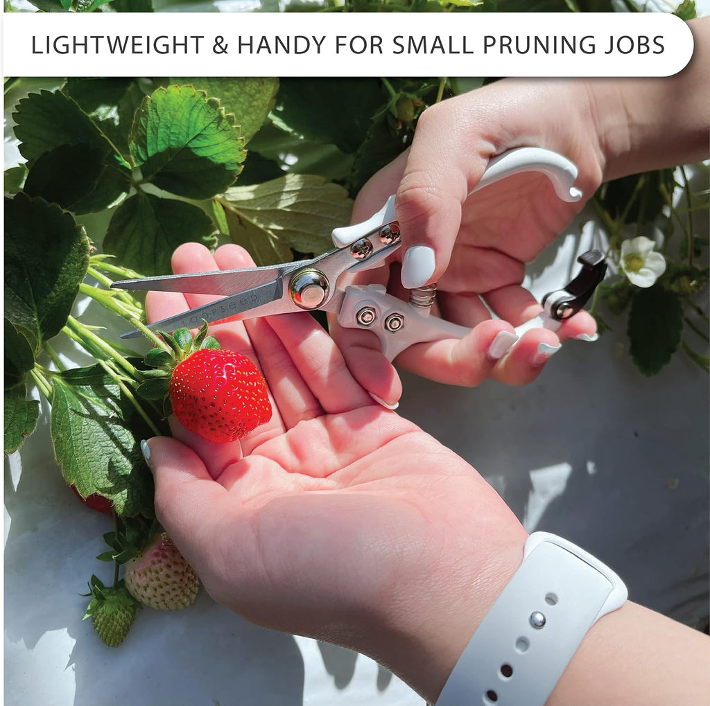 Precision Plant Pruning Shears - Straight Blade, White | Ergonomic garden trimming scissors with sharp tapered tip