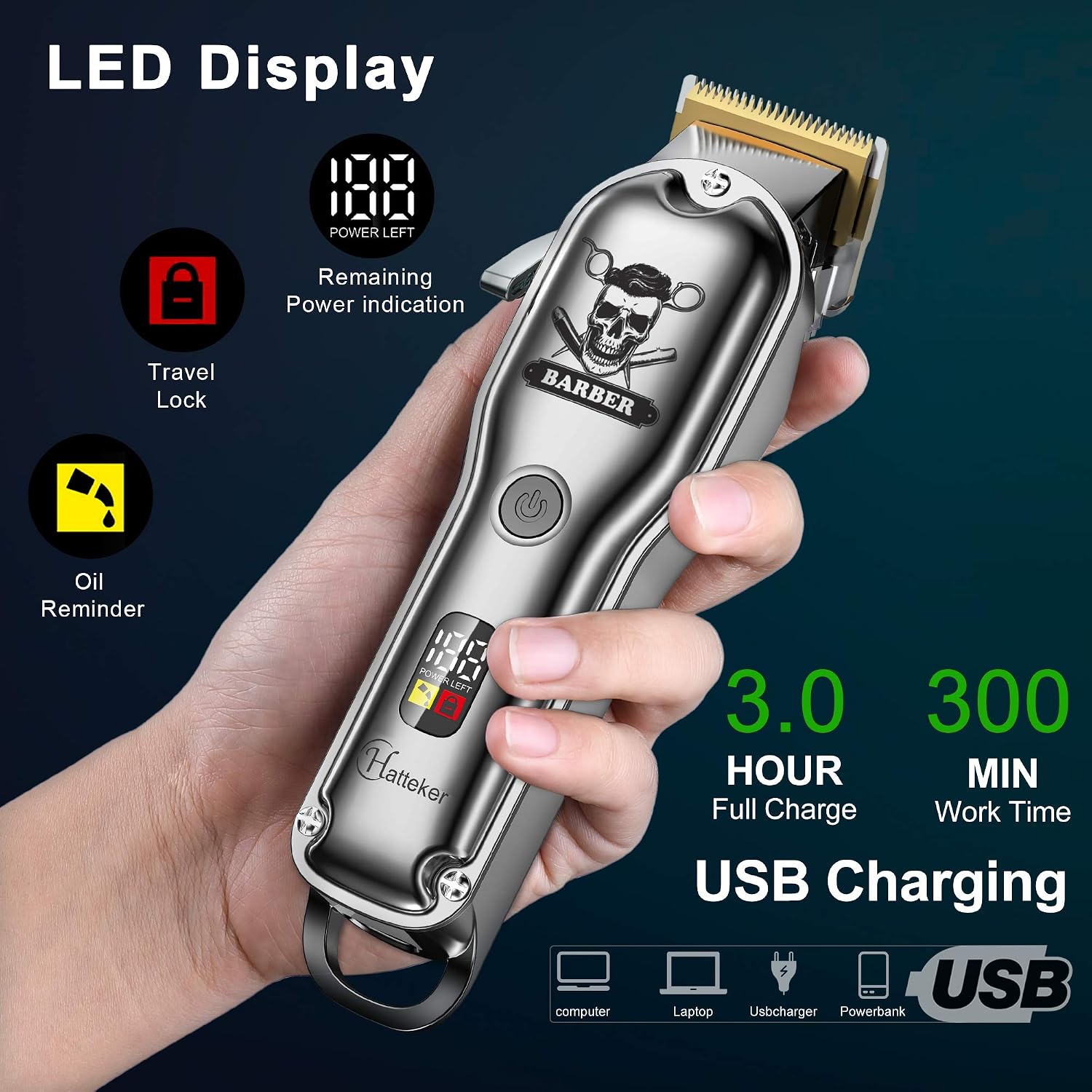 Hair Cutting Kit Pro Hair Clippers for Men Professional Barber Clippers IPX7 Waterproof Cordless Beard / Hair Trimmer