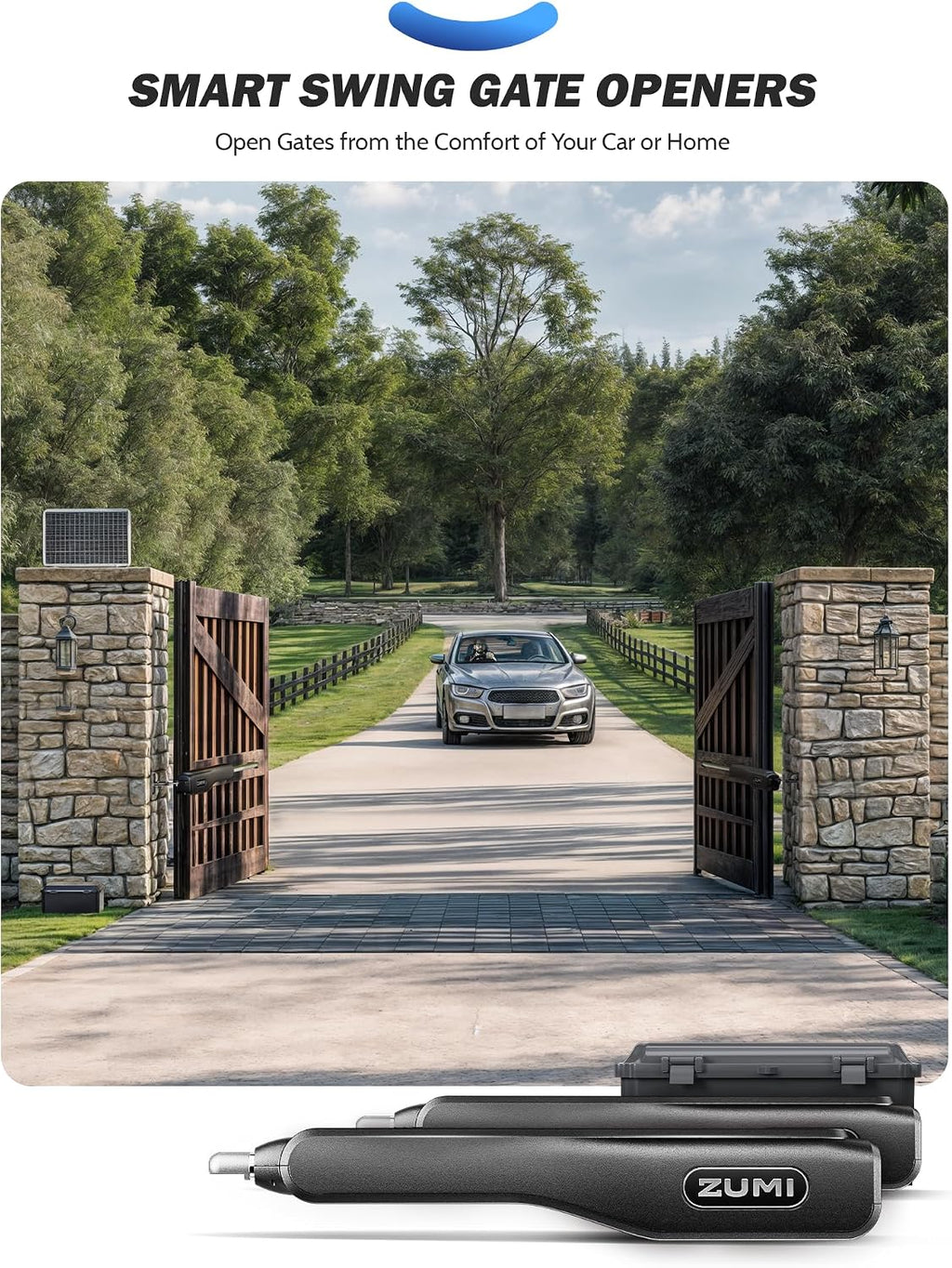 Automatic Gate Opener, Dual Swing Smart App-Controlled Electric Opener for Gates up to 2×900 lb and 20 ft, Driveway