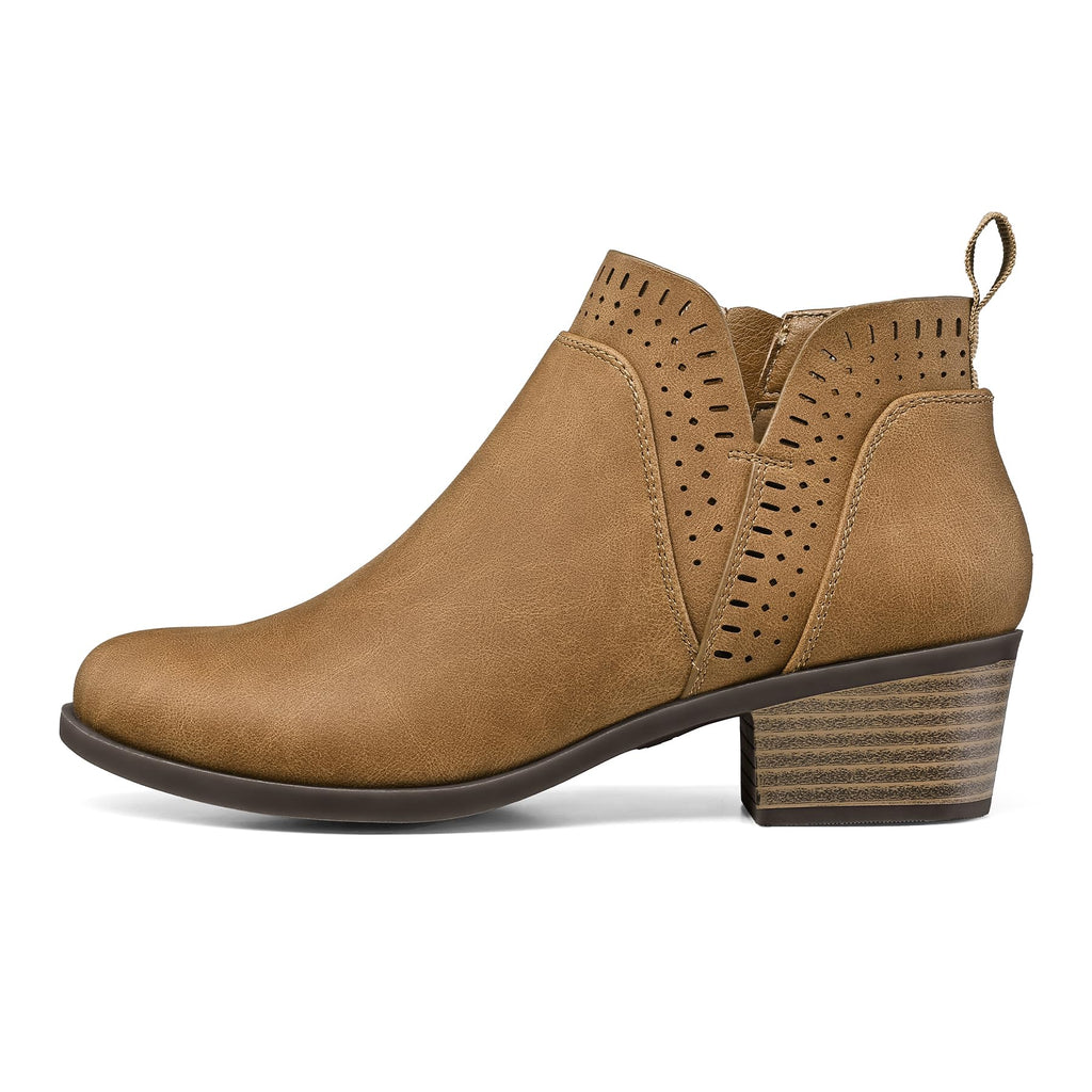 Women's Ankle Boots Chunky Block Heel Booties with Side Zippers