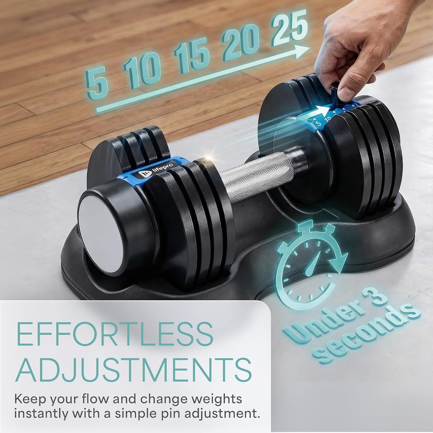 Adjustable Dumbbells, Single or 2pcs, Up to 55 lbs & 3-in1 option | Quick-change weight system with included rack —