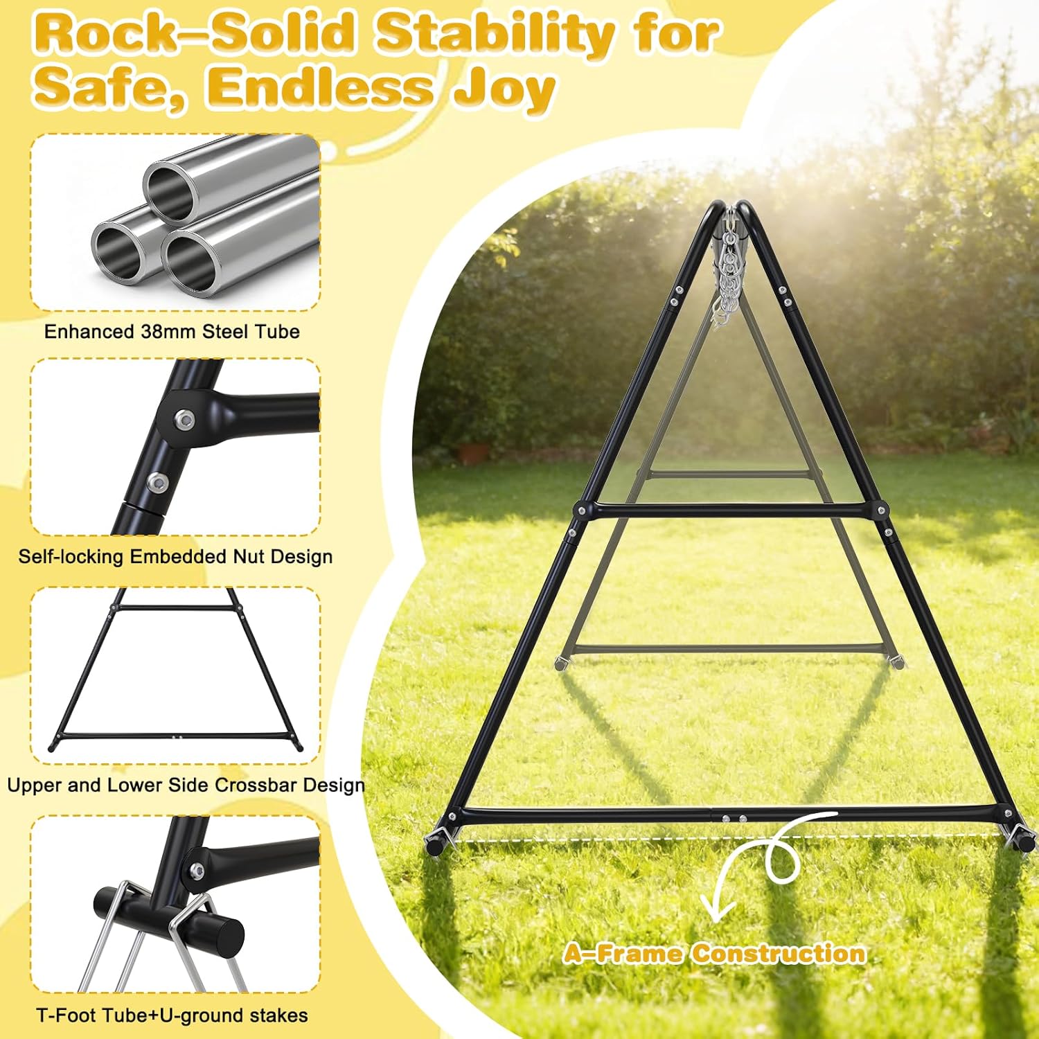 3-in-1 Swing Set for Backyard for Kids, with 1 Platform Swing, 2 Belt Swing, 600lbs Metal Swing Set for Toddler