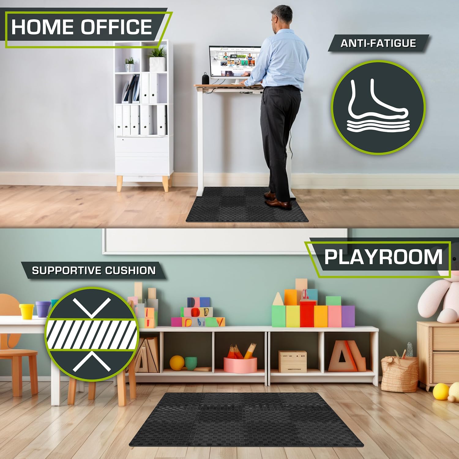 Exercise Puzzle Mat ½-inch, Checkered EVA Foam Floor Tiles w/ Non-Slip Texture, Interlocking Design for Adjustable