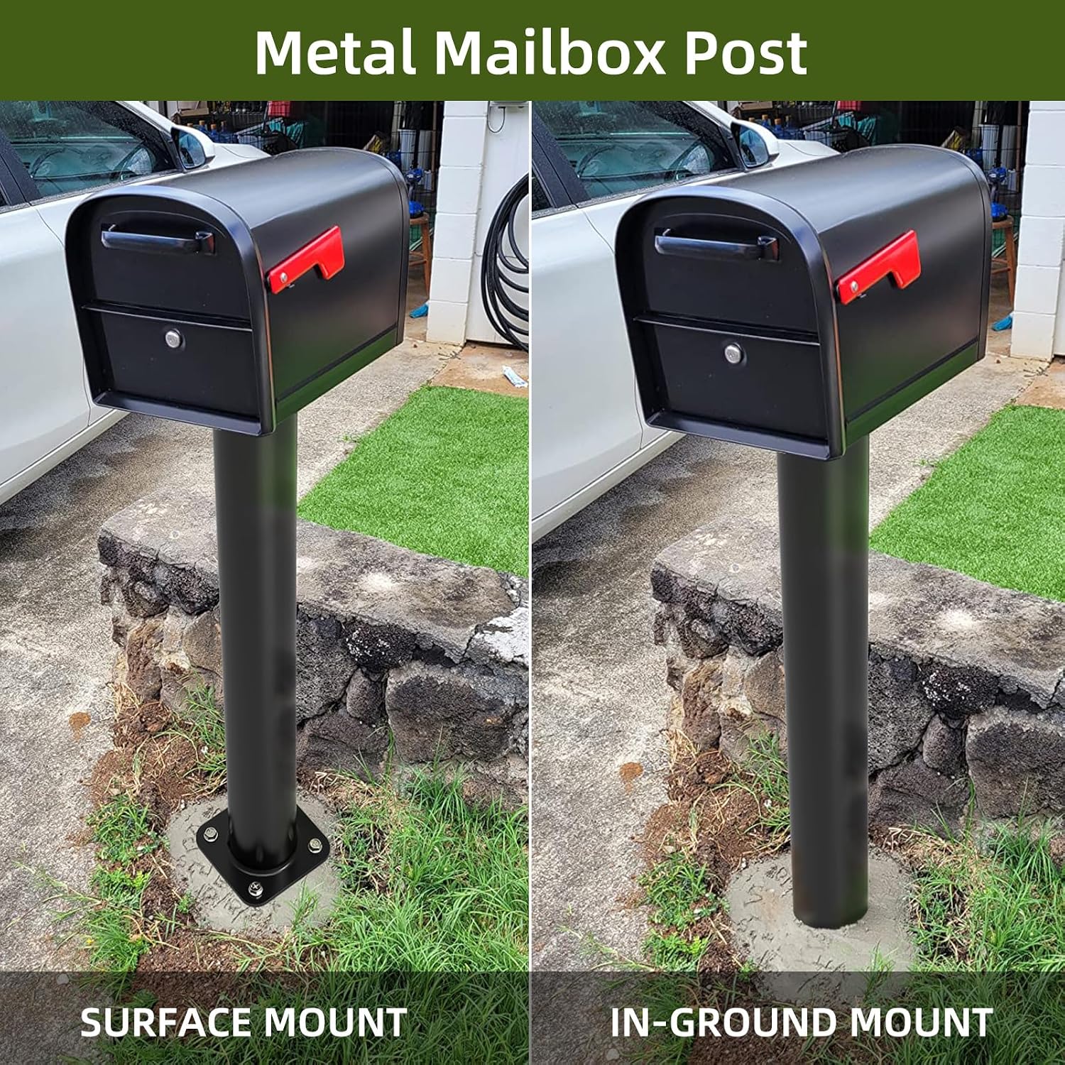 27" Mailbox Post with Mounting Bracket Installed On Concrete Floor, Compatible with Mail Boss, Architectural
