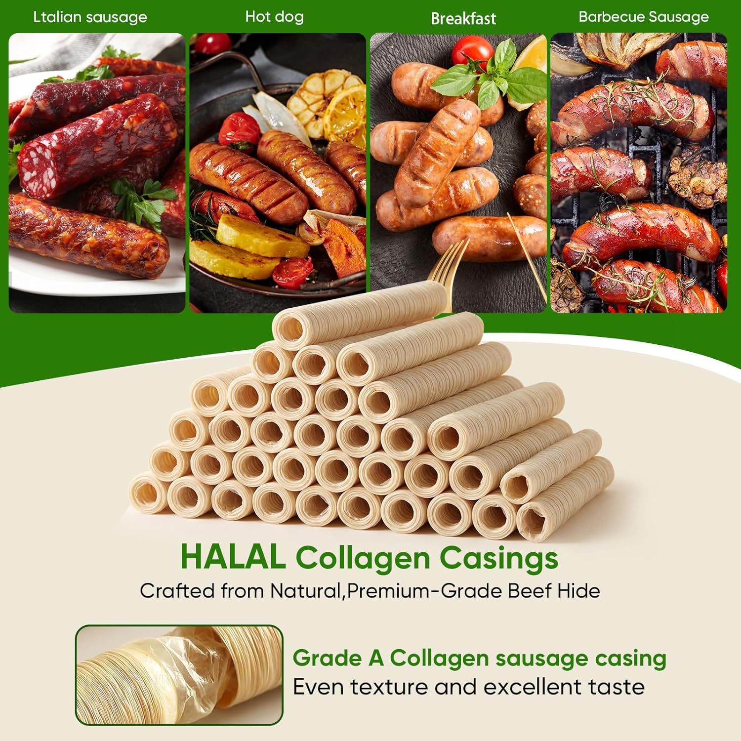 HALAL Grade A Collagen Sausage Casings, Edible Drying Casing 15m/49ft Longer Length , 26mm/ 1''for Flavorous Homemade