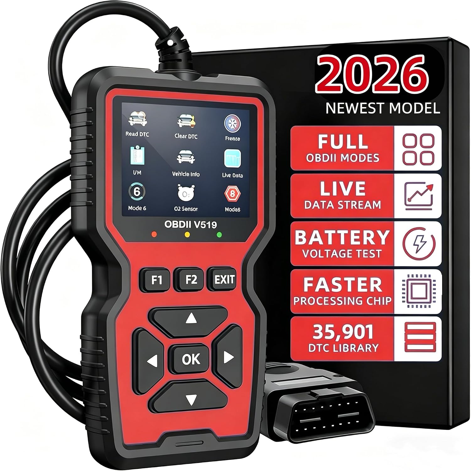 V519 OBD2 Scanner Diagnostic Tool, Car Code Reader with 35,901 Built-in DTC Lookup, Check Engine Light Reader, Live