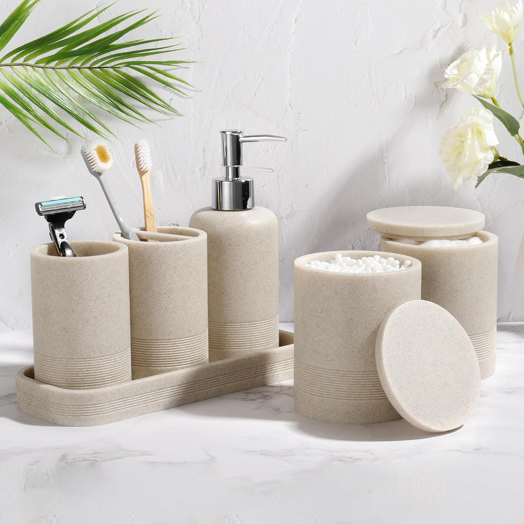 Bathroom Accessories Set, 6-Piece Bathroom Accessory Set, Toothbrush Holders Set, Soap Dispenser, Vanity Tray
