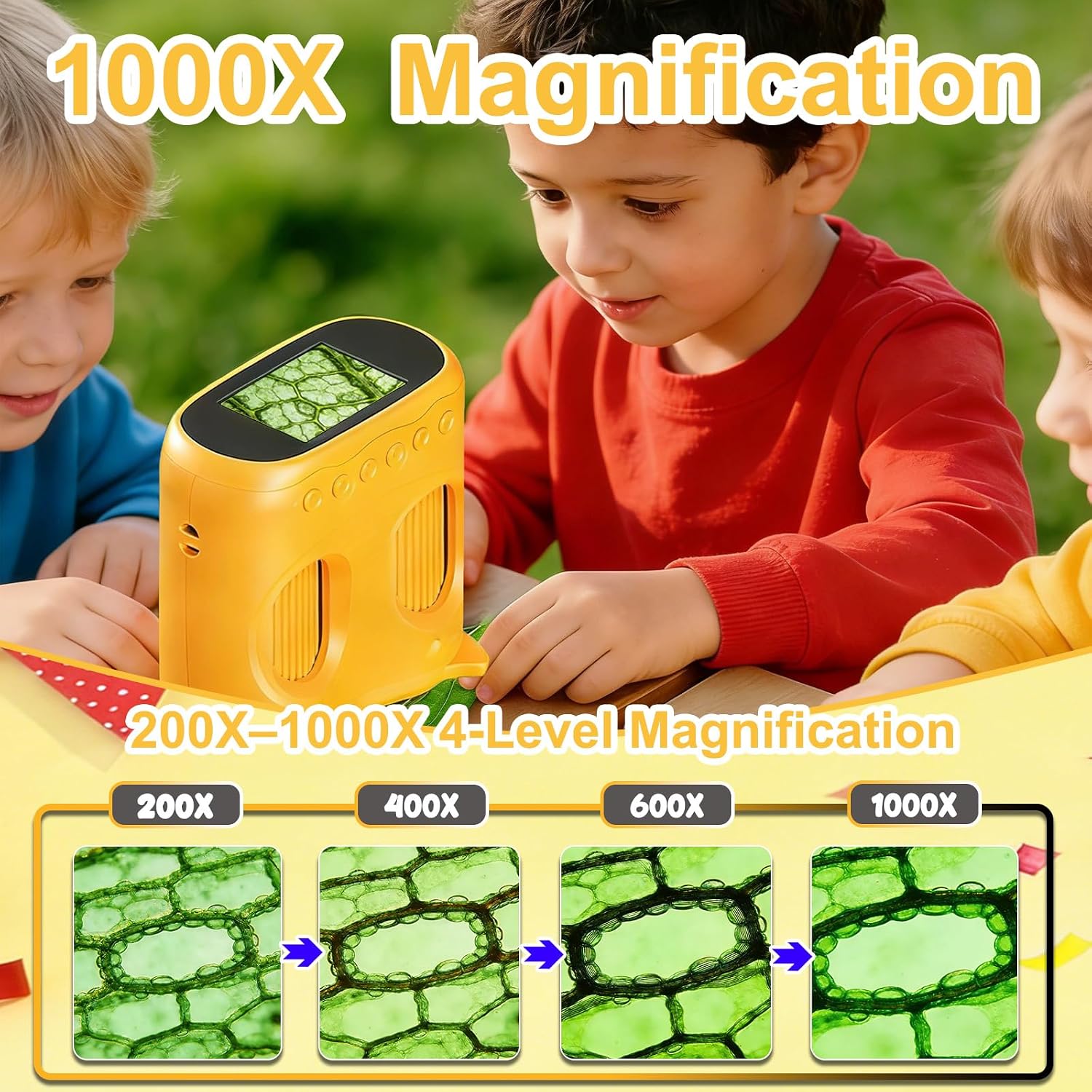 1000X Handheld Digital Microscope for Kids & Binoculars, STEM Toys, 2 in 1 | Kids Pocket Microscope with 2.0" IPS