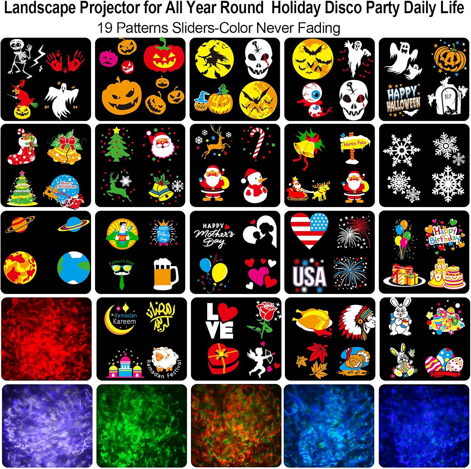 2026 Brighter Halloween Projector Lights,FLITI 19HD Slide (Ocean Wave & Patterns),11 Themes Holiday Projector with