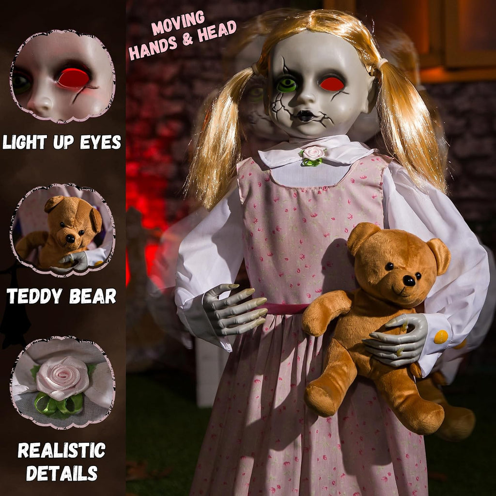 Halloween Animatronics 36inch Doll, 3ft Animated Decorations with Sound Activated, Creepy Sound, Light Up Eyes, Scary
