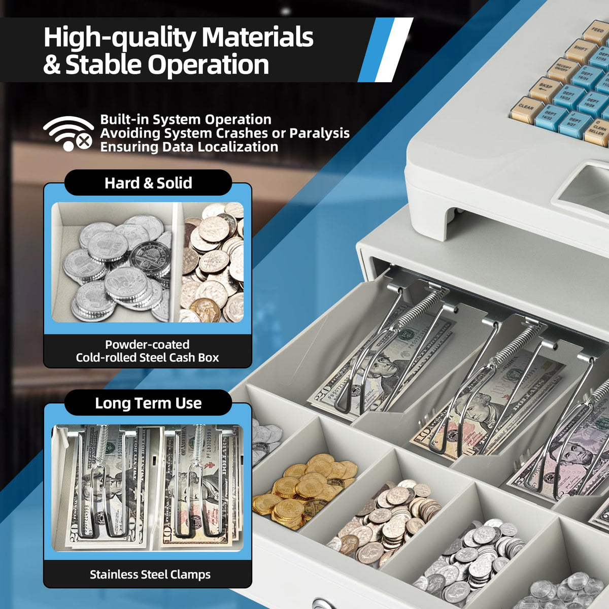Pos System Cash Register, Multifunction Thermal Digital Cash Register