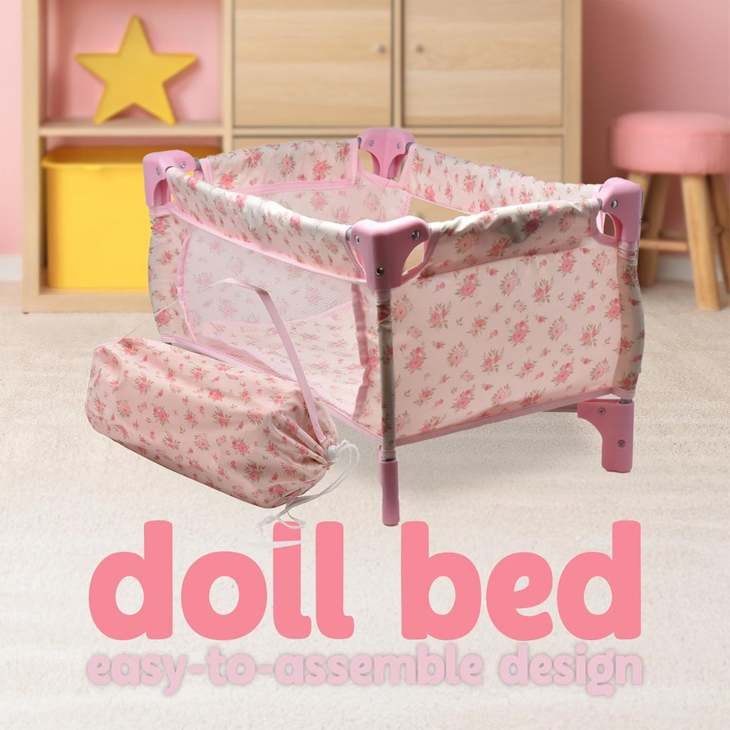 Baby Doll Stroller Bed and Seat Nursery Playset, Baby Doll Accessories Set High Chair Diaper Bag Role Play Deluxe