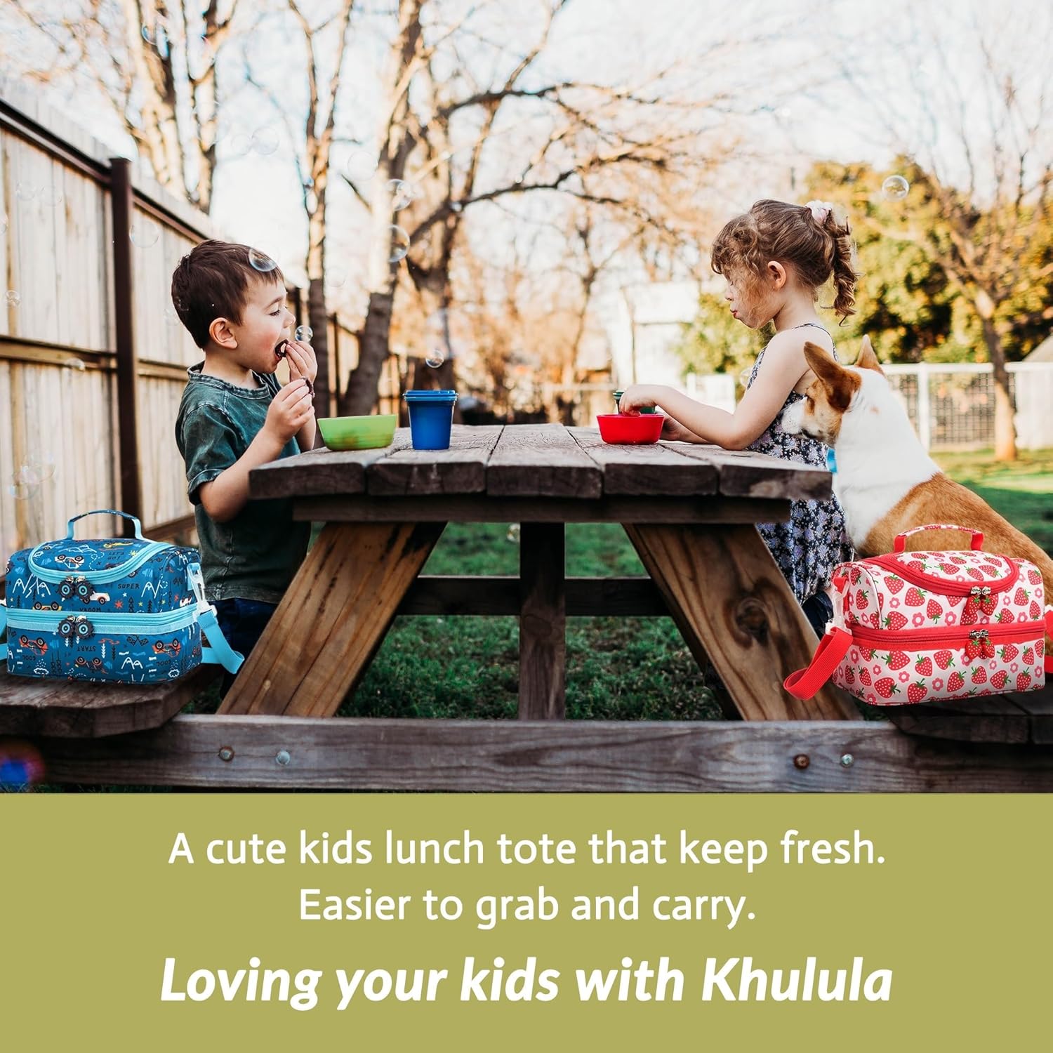 Insulated Kids Dual Compartment Lunch Bags Tote Pack for Girls Boys Toddler Kindergarten School Picnic Food Cooler