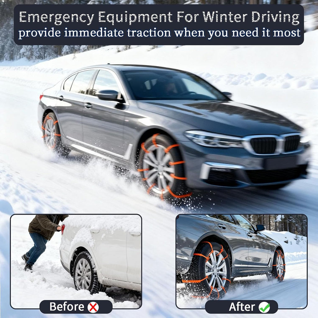 Universal Anti-Skid Snow Tire Chains for Cars SUV Trucks - Adjustable 14-19 Inch Emergency Winter Traction Tire