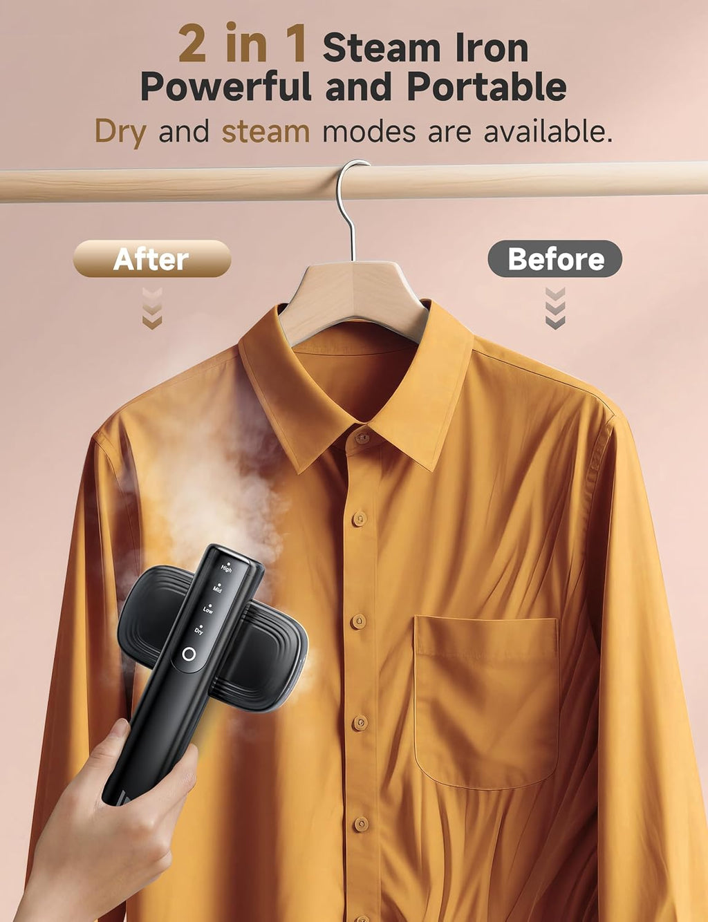 Portable Travel Steamer for Clothes,1200W Garment Steamer Wrinkle Remover | Sundu Portable 2-in-1 Steamer Iron,15s