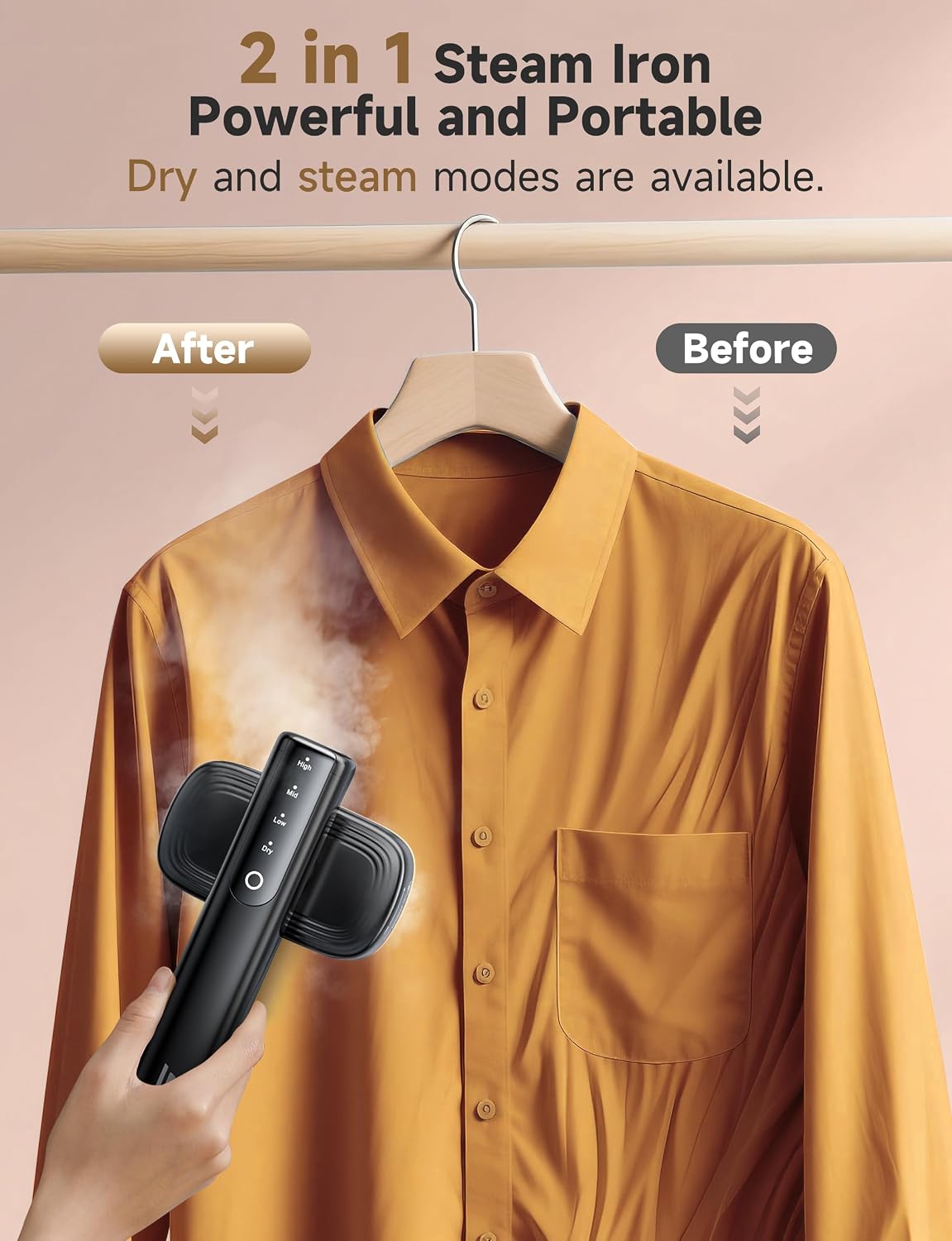 Portable Travel Steamer for Clothes,1200W Garment Steamer Wrinkle Remover | Sundu Portable 2-in-1 Steamer Iron,15s