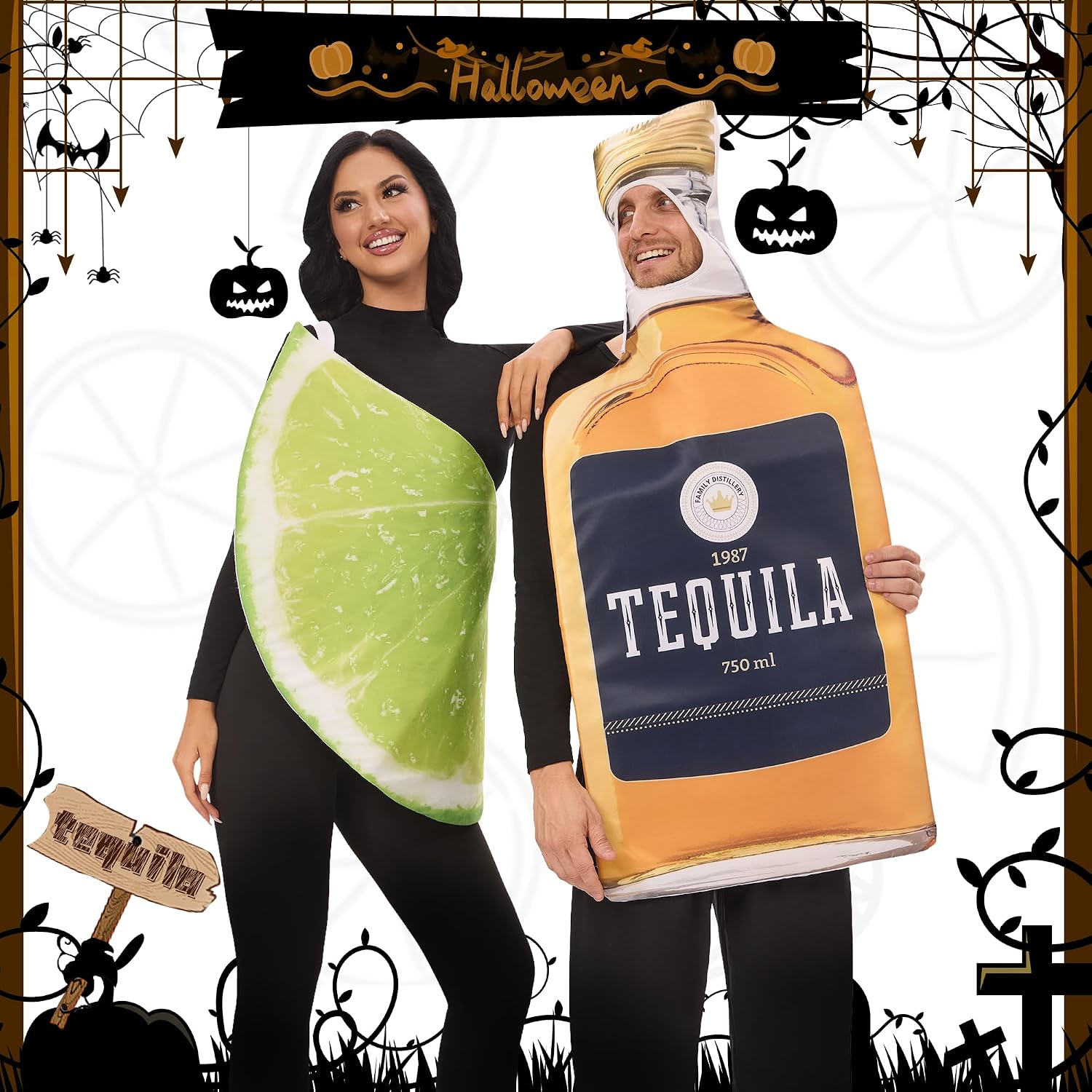 Tequila and Lime Couples Costume 2 Pcs Halloween couple costumes | Funny Margarita Costume Tequila Bottle & Lime