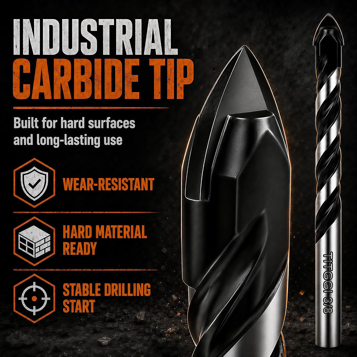 10-Piece Masonry Drill Bit Set & Concrete Drill Bit Set, 7 Sizes, 1/8"-1/2" | Carbide Drill Bits for Tile, Ceramic
