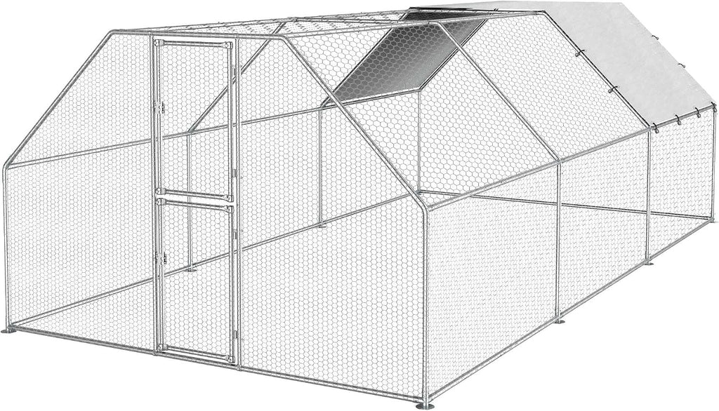 19.1 x 9.8 x 6.4 ft Large Metal Chicken Coop for 20-30 Chickens