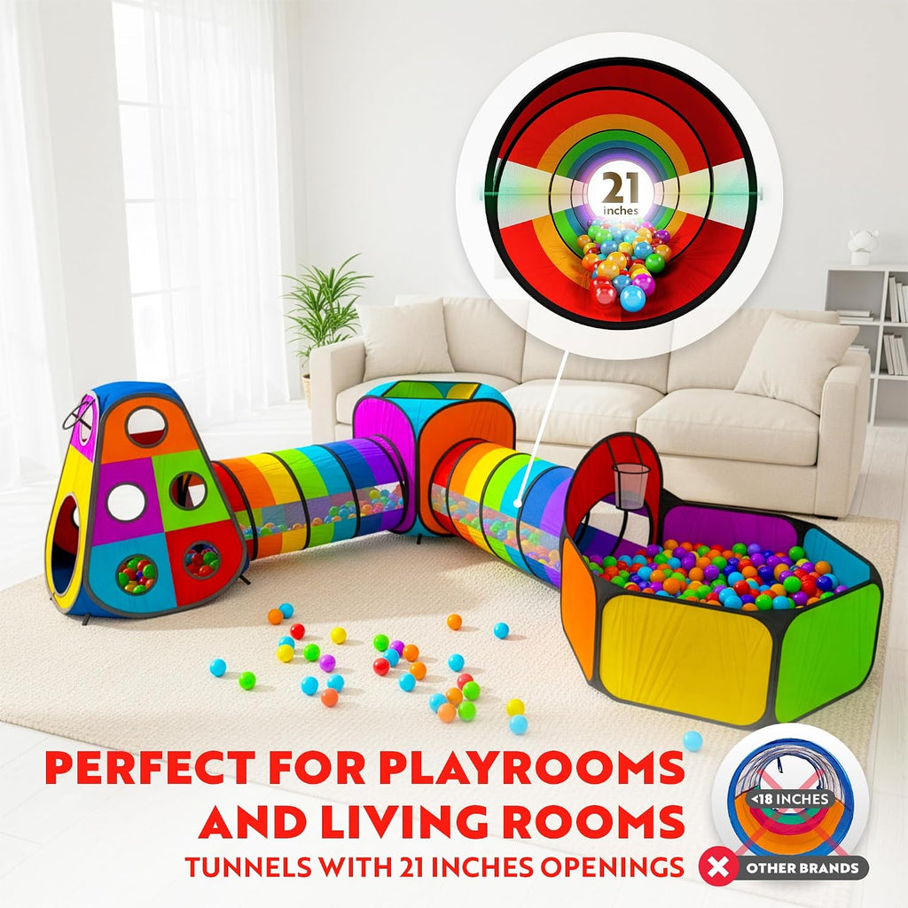 5pc Kids' Play Tents & Tunnels - Ball Pit for Toddlers, Basketball Hoop, Crawling Tubes, Pop-Up Playhouses, Baby