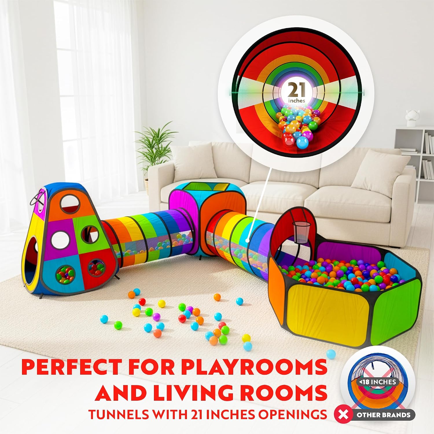 5pc Kids' Play Tents & Tunnels - Ball Pit for Toddlers, Basketball Hoop, Crawling Tubes, Pop-Up Playhouses, Baby