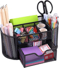 Desk Organizer, Pencil Holder for Desk, Mesh Office Desk Accessories with 8 Compartments and 1 Drawer Stationery