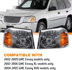 Headlight Assembly Compatible with 2002-2009 GMC Envoy, Headlamp w/o Bulb Replace# 15866071 15866070