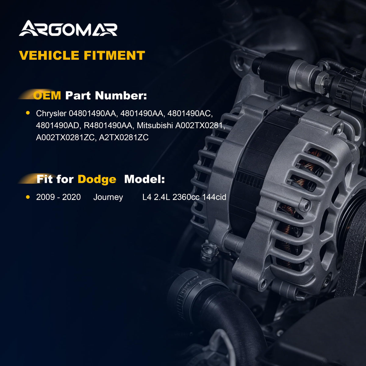 Alternator for Dodge Journey 2009-2020, 2.4L L4, 160 Amp