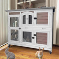 Guinea Pig Cage 2-Tier Indoor Outdoor Rabbit Hutch with Wheels, Leakproof Tray, Easy Clean Small Animal Habitat for