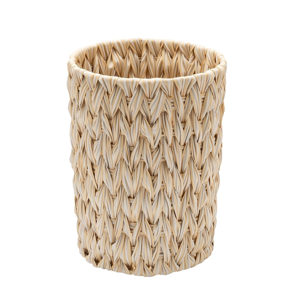 Small Wicker Trash Can, Trash Basket for Decor, Butter Milk | 2 Gallon Bathroom Waste Basket, Small Plastic Bathroom
