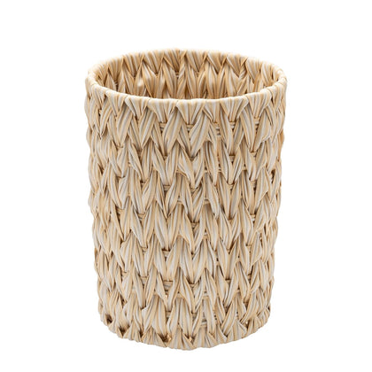 Small Wicker Trash Can, Trash Basket for Decor, Butter Milk | 2 Gallon Bathroom Waste Basket, Small Plastic Bathroom