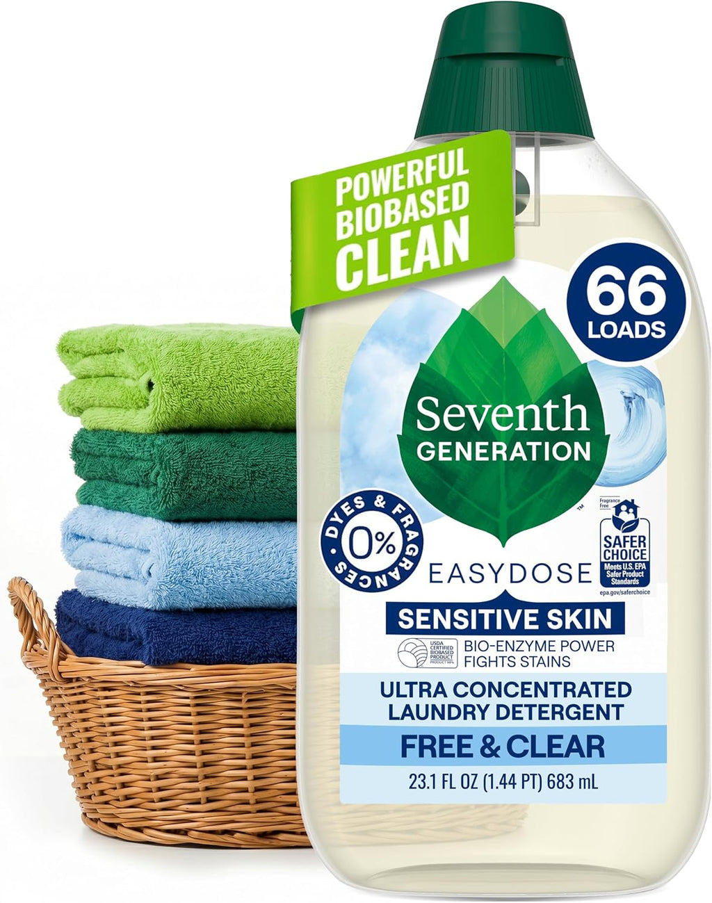 Laundry Detergent, Ultra Concentrated EasyDose, Free & Clear, 23.1 Fl Oz