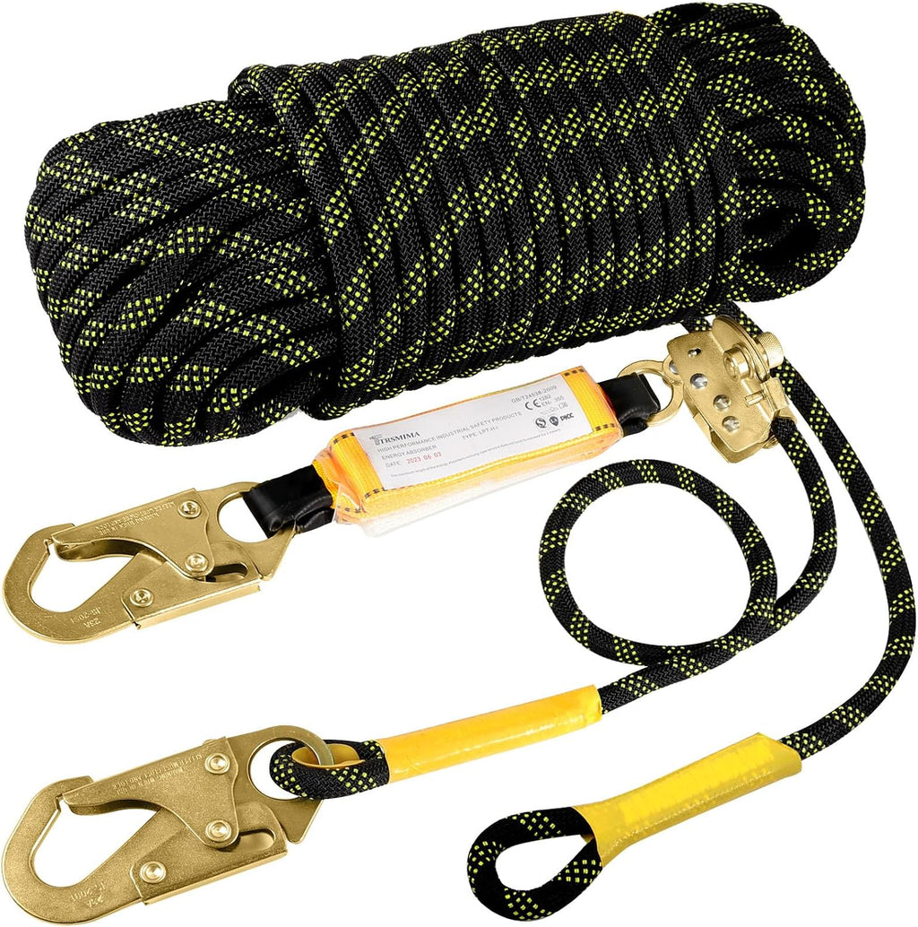 TRSMIMA Rope Harness Safety Lanyard：50ft Roofing Rope Fall Protection | Vertical Safety Harness Rope With Grab Snap