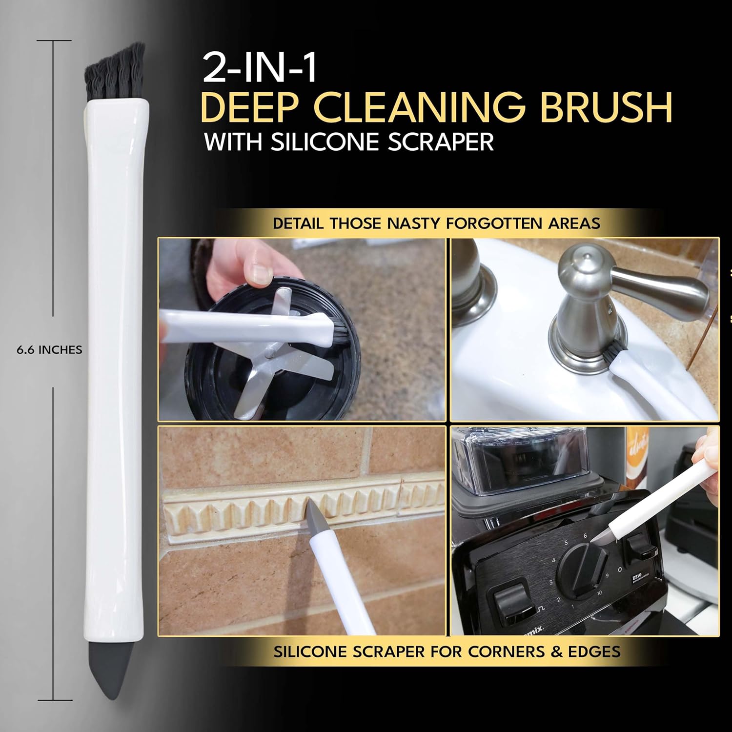 Small Cleaning Brush Set 3pcs—Crevice Brushes for Cleaning—Scrub Brushes Set with Silicone Tipped Scrub Brush—Stiff