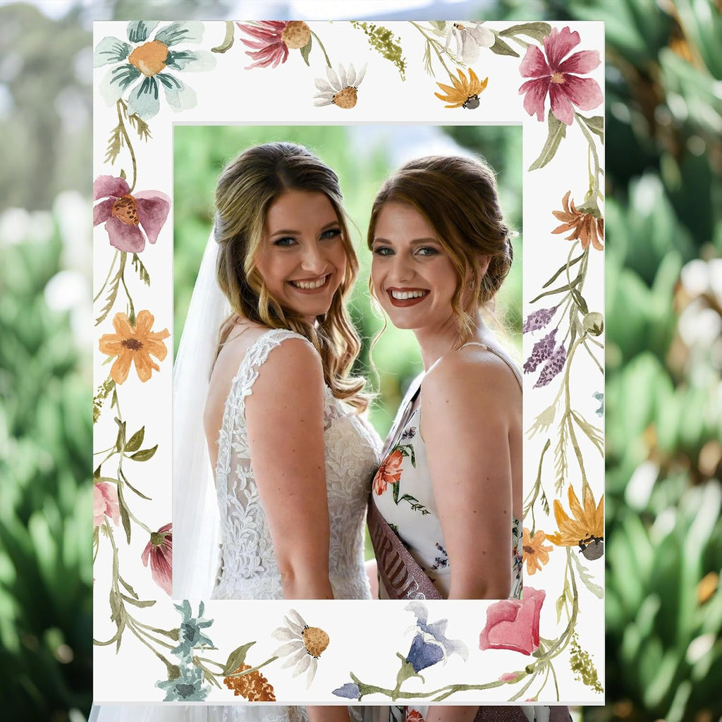 32 x 24 Inch Floral Photo Booth Frame Prop, DIY PVC Cutouts Photo Booth Selfie Frame for Bridal Shower, Wedding, Baby
