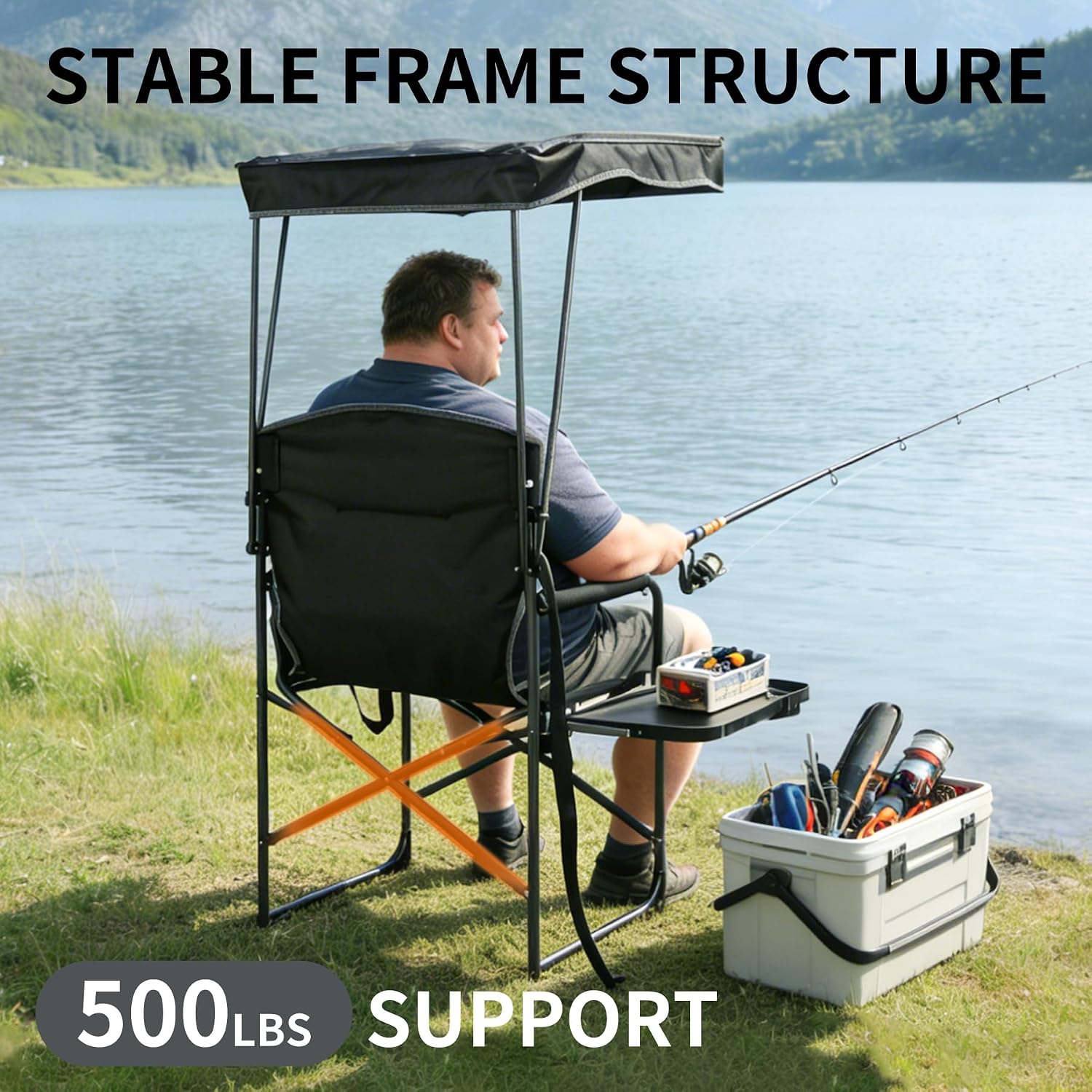 Oversized Camping Chairs with Canopy Foldable Directors Chair with Side Table & Pockets Portable Adults Heavy Duty