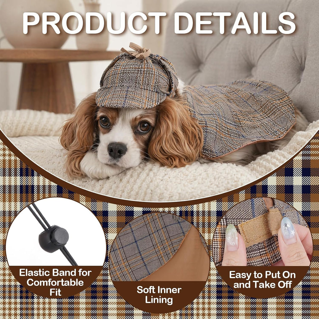 Pet Costume Set Dog Detective Cloak and Hat for Small Dogs Cats | Party Outfit for Halloween Cosplay Birthday Photo Prop