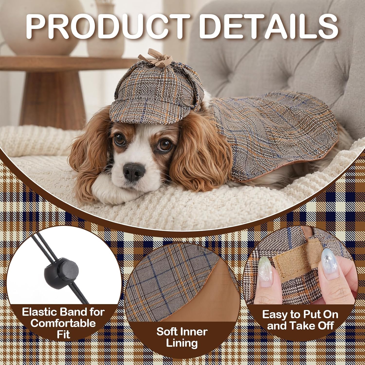 Pet Costume Set Dog Detective Cloak and Hat for Small Dogs Cats | Party Outfit for Halloween Cosplay Birthday Photo Prop