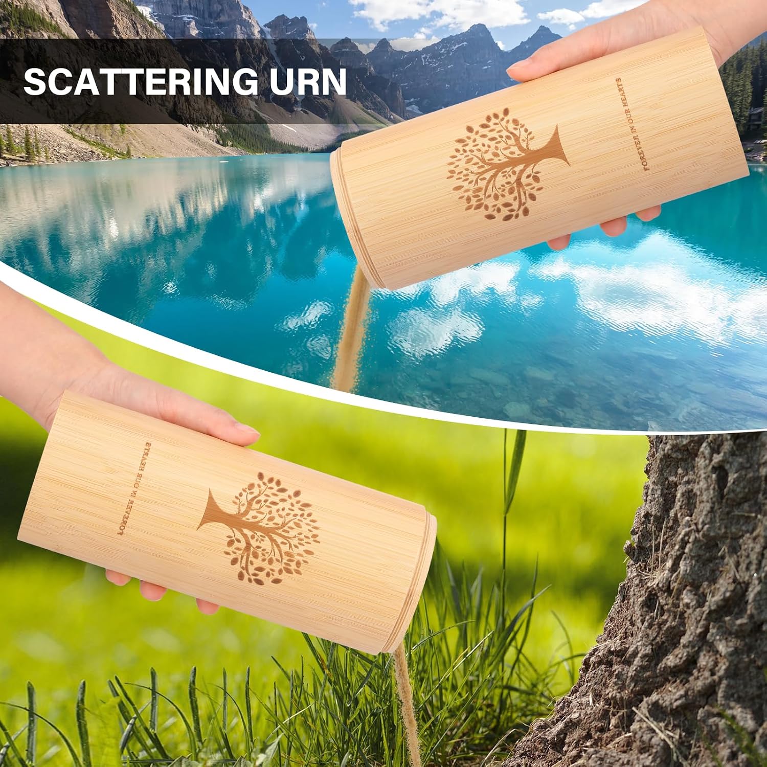 Medium Urn for Human Ashes Keepsake with Screw On Lid,Bamboo Cremation Urn for Adult Female Male Women,Scattering