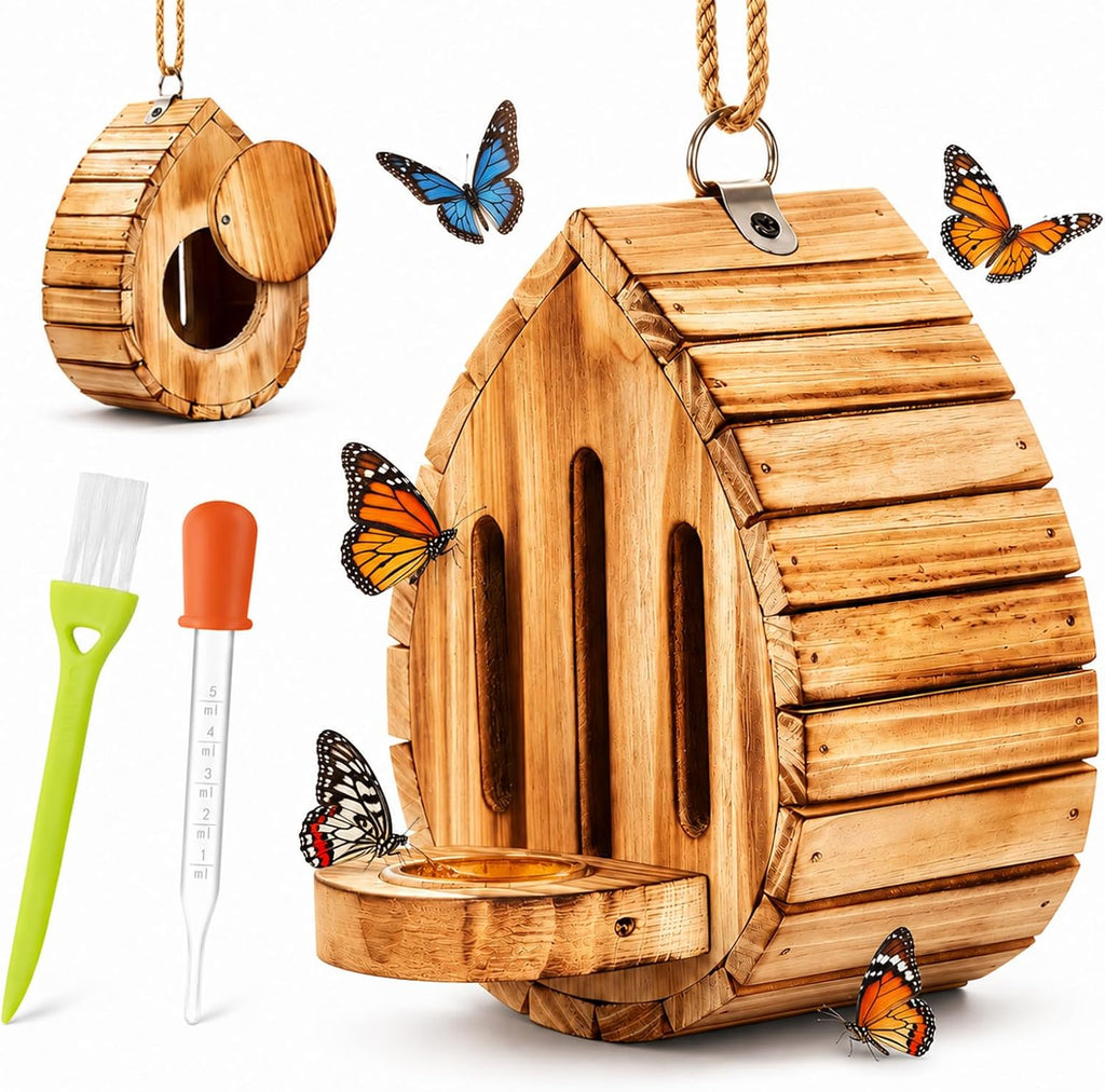 Butterfly House Wooden Shelter for Garden, Hanging Habitat Box (Wood)