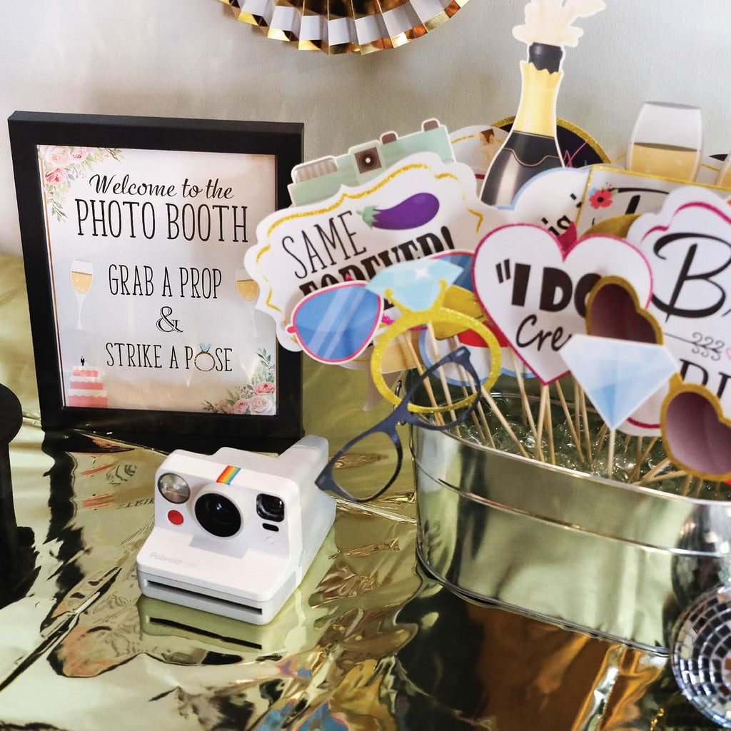 Bridal Shower Photo Booth Props - 41-pc Photo Booth Kit with 8 x 10-Inch Sign, 60 Adhesive Pads, 45 Sticks - Team