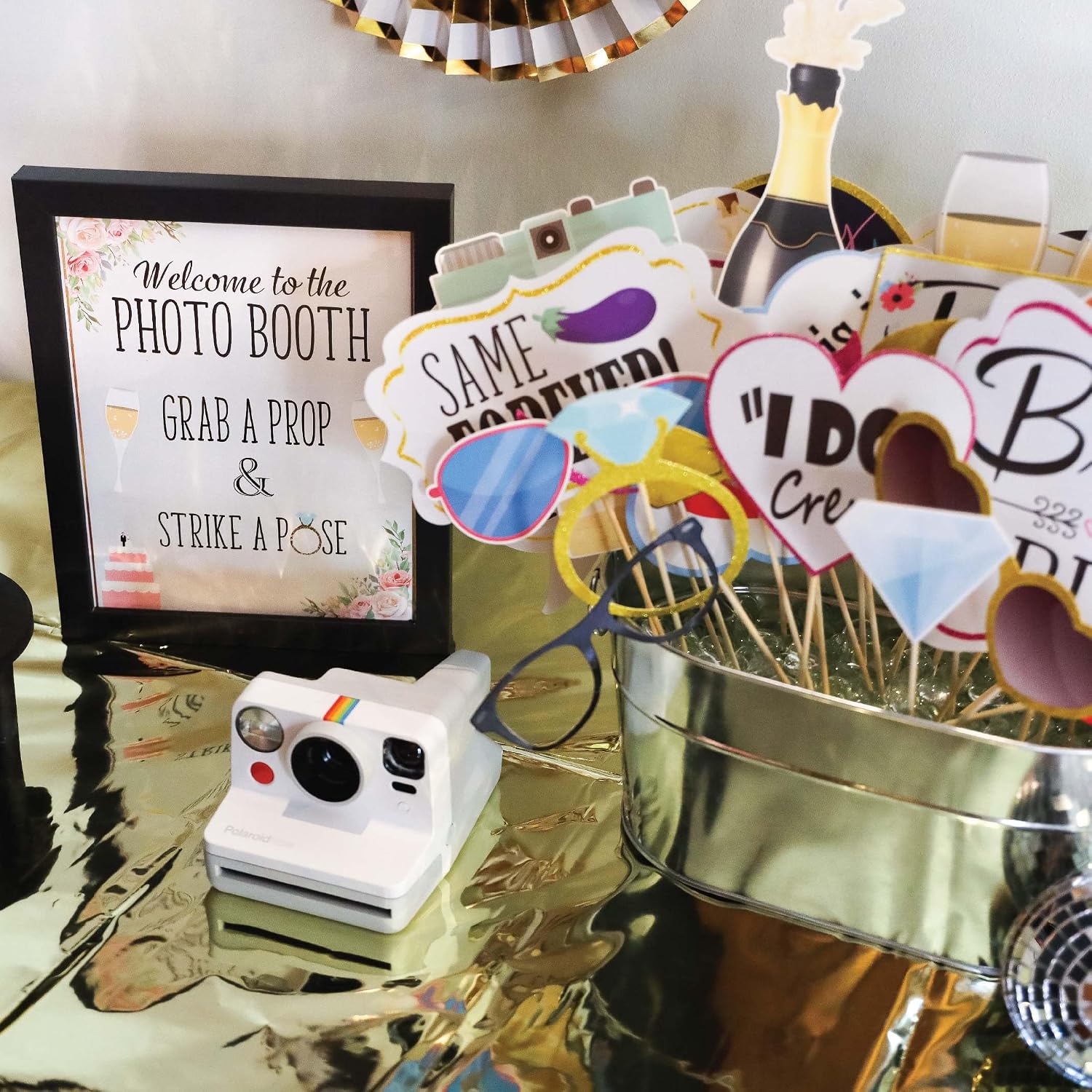 Bridal Shower Photo Booth Props - 41-pc Photo Booth Kit with 8 x 10-Inch Sign, 60 Adhesive Pads, 45 Sticks - Team