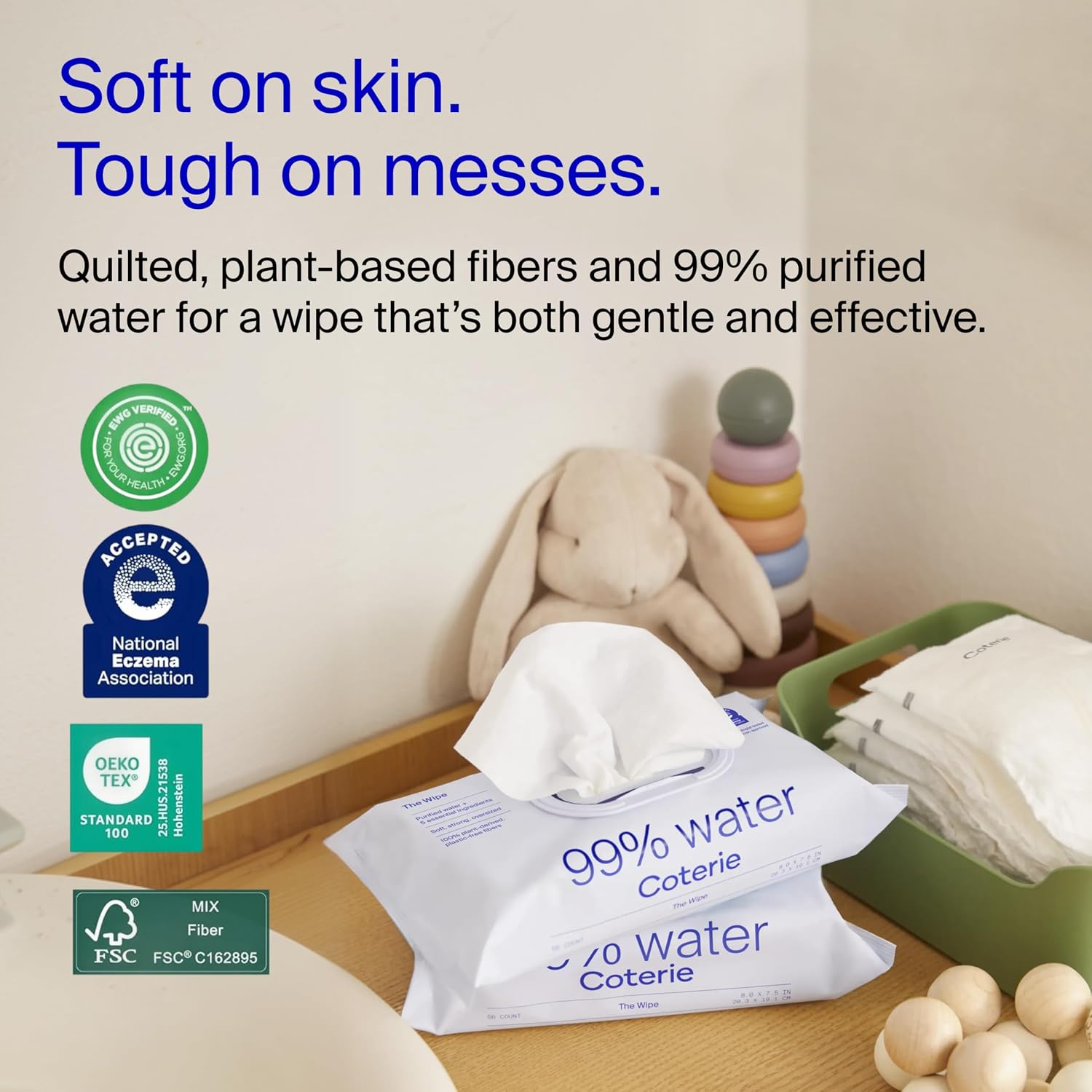 Baby Wipes for Sensitive Skin, 8-Pack (448 Count) | Includes 448 total wipes, 99% water, plant-based & plastic-free