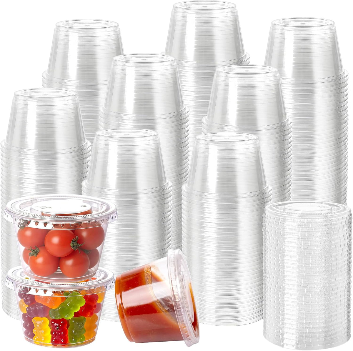100PACK 4oz Plastic Portion Cups with Lids, Condiment, Jello Shot Cup