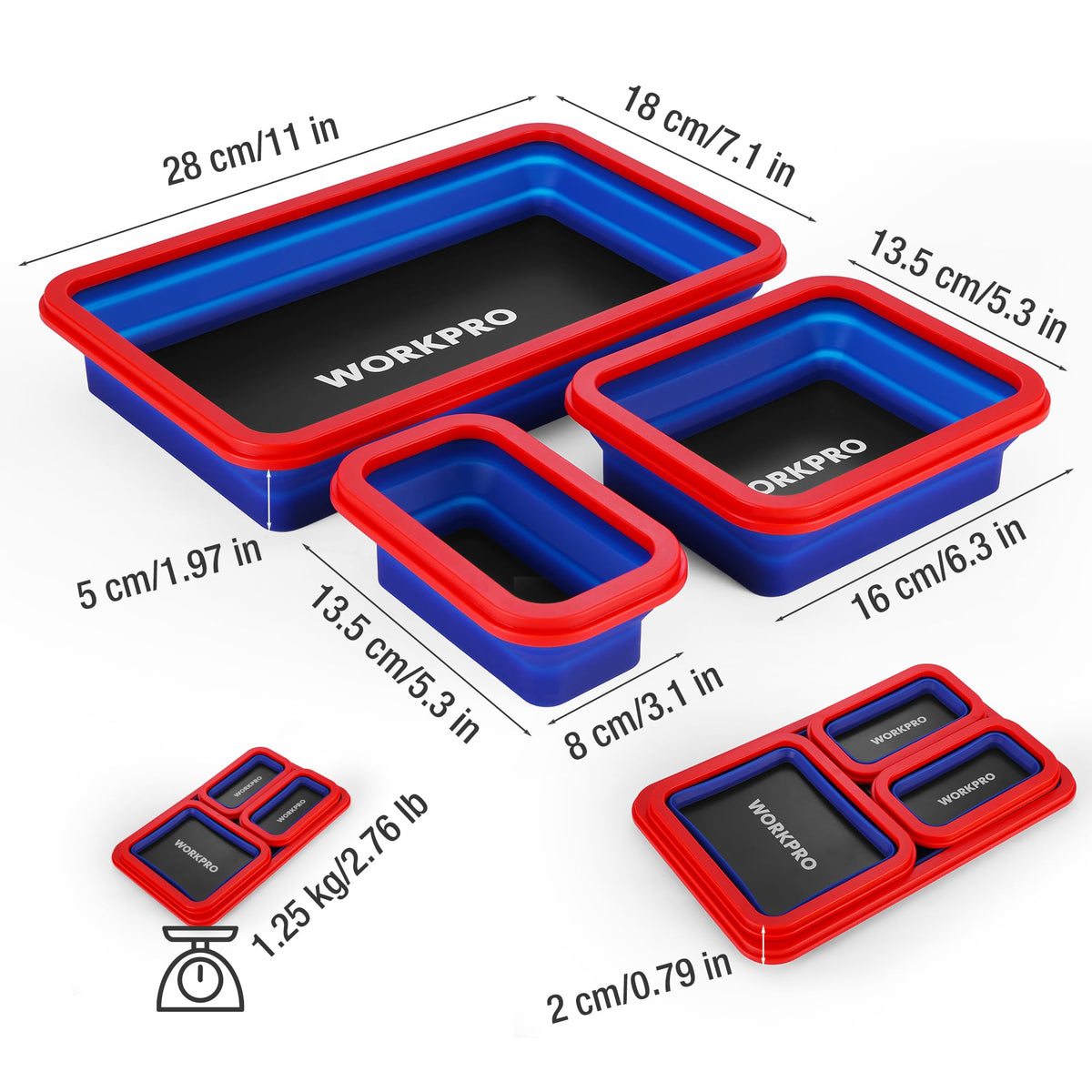 4PC Collapsible Magnetic Parts Tray Set, Double-Sided Magnet Bowl